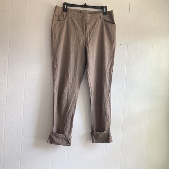 Akris Pants - Akris Punto Womens Pants Trousers Deep Cuffs Pin Striped Tan Career Summ…